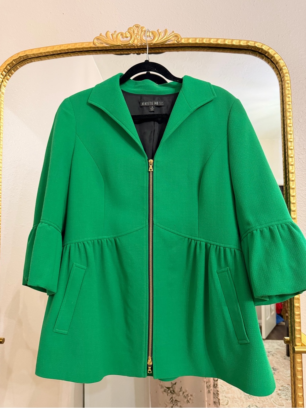 Lafayette 148 New York Emerald Green Zip-Front Peplum Trench Coat